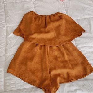 burnt orange satin princess polly romper